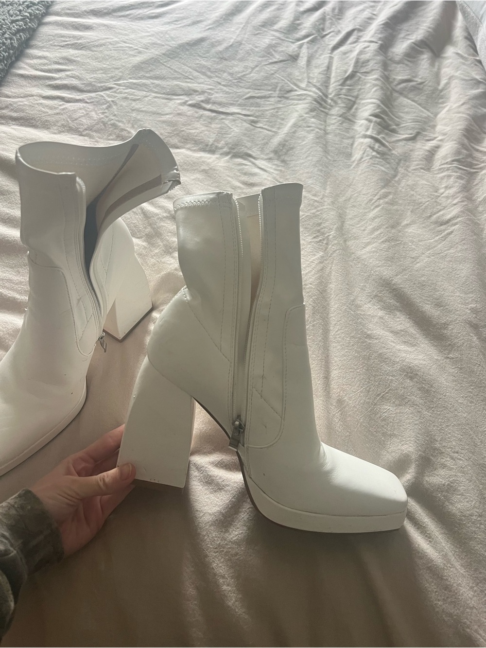 Princess Polly White Sculpted Block Heel Ankle Boots